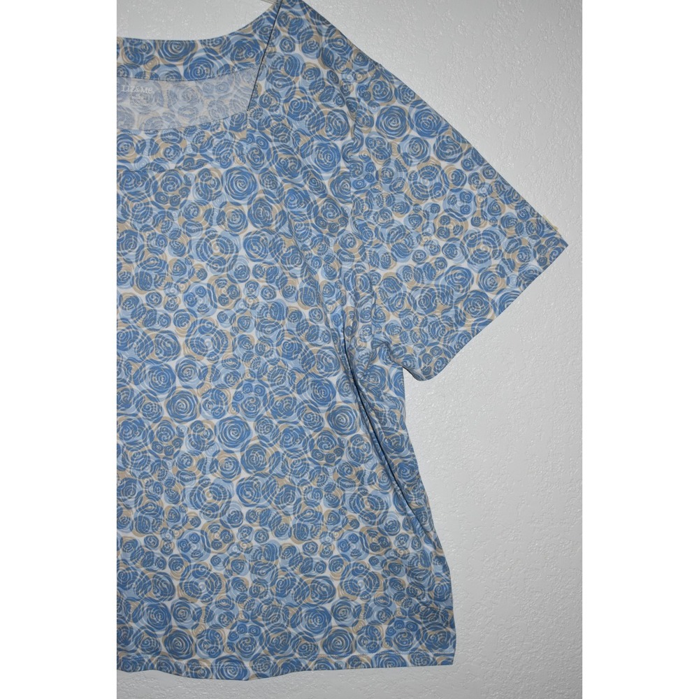 Liz & Me 4X Top Blue/White Squared Neck Short Slv 100% Cotton Shirt Blouse 30/32 - Picture 16 of 16